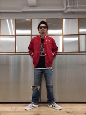 「ビックＴシャツ」｜「アイテム（ジャケット/アウター）」を使った、京都くんさん（メンズ・172cm）の春コーディネート