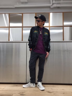 「サマーニット」｜「アイテム（スカジャン）」を使った、京都くんさん（メンズ・172cm）の春コーディネート
