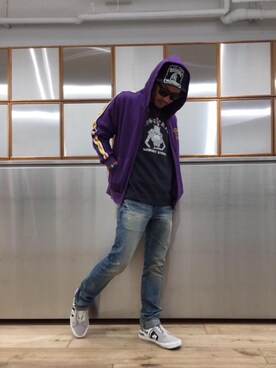 「HYSTERIC GLAMOUR（ヒステリックグラマー）のHYS WHISKY柄 刺繍キャップ（キャップ）」を使った、京都くんさん（メンズ・172cm）の夏コーディネート