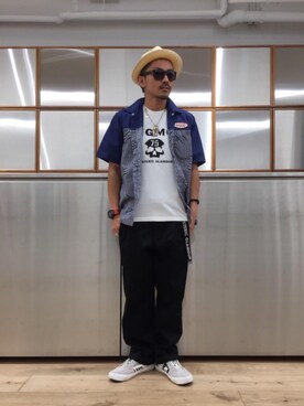 「エンジニアシャツ」｜京都くんさん（メンズ・172cm）の夏コーディネート