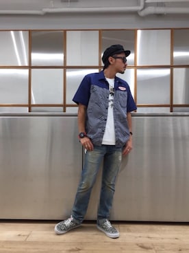 「エンジニアシャツ」｜京都くんさん（メンズ・172cm）の夏コーディネート