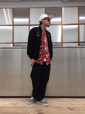 「半袖シャツ」｜「アイテム（ブルゾン）」を使った、京都くんさん（メンズ・172cm）の夏コーディネート