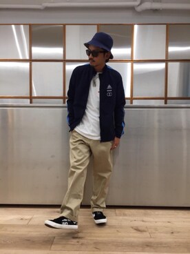 「ハットコーデ」｜「アイテム（ブルゾン）」を使った、京都くんさん（メンズ・172cm）の夏コーディネート