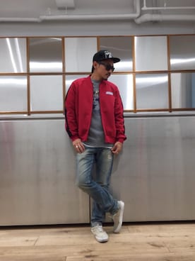 「HYSTERIC GLAMOUR（ヒステリックグラマー）のHYS WHISKY柄 刺繍キャップ（キャップ）」を使った、京都くんさん（メンズ・172cm）の秋コーディネート