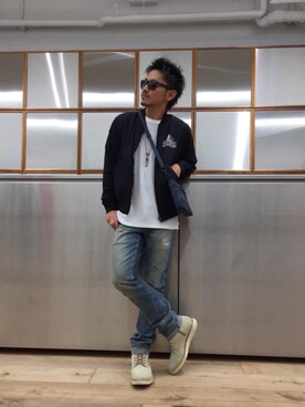 「ショルダーバック」｜「アイテム（ブルゾン）」を使った、京都くんさん（メンズ・172cm）の秋コーディネート