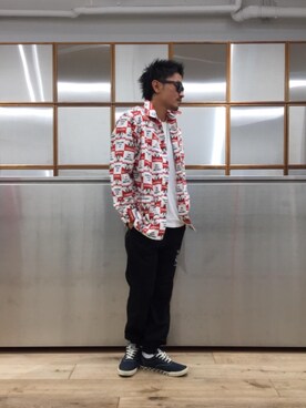 「アイテム（カバーオール、レッド系）」を使った、京都くんさん（メンズ・172cm）の秋コーディネート