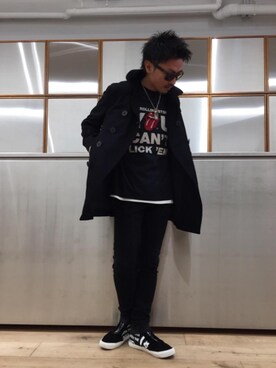 「スキニー」｜「アイテム（ピーコート）」を使った、京都くんさん（メンズ・172cm）の秋コーディネート
