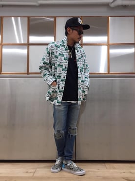 「メッシュキャップ」｜「アイテム（カバーオール）」を使った、京都くんさん（メンズ・172cm）の秋コーディネート
