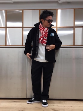 「マフラーコーデ」｜「アイテム（ブルゾン）」を使った、京都くんさん（メンズ・172cm）の秋コーディネート
