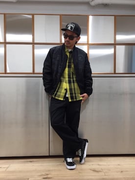 「HYSTERIC GLAMOUR（ヒステリックグラマー）のHYS WHISKY柄 刺繍キャップ（キャップ）」を使った、京都くんさん（メンズ・172cm）の秋コーディネート