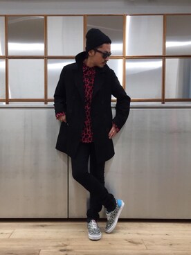 「チェック柄」｜「アイテム（ピーコート）」を使った、京都くんさん（メンズ・172cm）の秋コーディネート