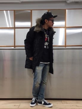 「ミリタリーコーデ」｜「アイテム（ルームウェア）」を使った、京都くんさん（メンズ・172cm）の秋コーディネート