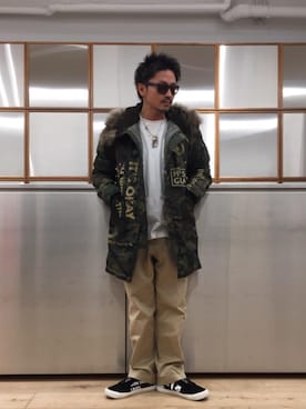 「迷彩コーデ」｜「アイテム（その他アウター）」を使った、京都くんさん（メンズ・172cm）の秋コーディネート