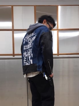 「パンクコーデ」｜「アイテム（ライダースジャケット）」を使った、京都くんさん（メンズ・172cm）の秋コーディネート