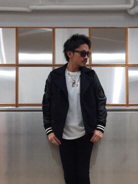 「レザーコーデ」｜「アイテム（その他アウター）」を使った、京都くんさん（メンズ・172cm）の秋コーディネート