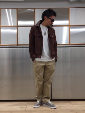 「レザーコーデ」｜「アイテム（デニムジャケット）」を使った、京都くんさん（メンズ・172cm）の冬コーディネート