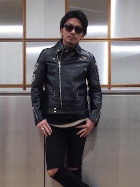 「パンクコーデ」｜「アイテム（ライダースジャケット）」を使った、京都くんさん（メンズ・172cm）の冬コーディネート