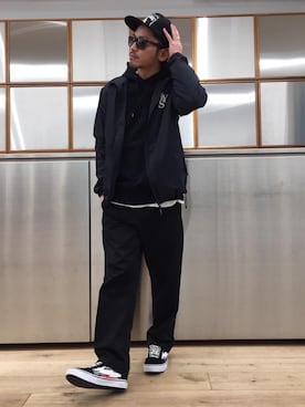 「HYSTERIC GLAMOUR（ヒステリックグラマー）のHYS WHISKY柄 刺繍キャップ（キャップ）」を使った、京都くんさん（メンズ・172cm）の春コーディネート