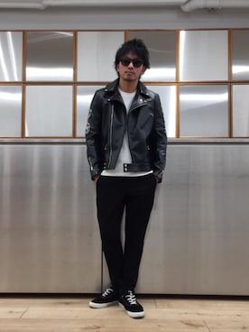 「パンクコーデ」｜「アイテム（ライダースジャケット）」を使った、京都くんさん（メンズ・172cm）の春コーディネート