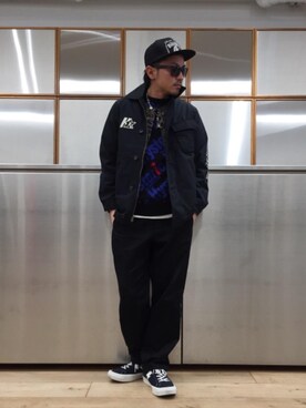 「HYSTERIC GLAMOUR（ヒステリックグラマー）のHYS WHISKY柄 刺繍キャップ（キャップ）」を使った、京都くんさん（メンズ・172cm）の春コーディネート