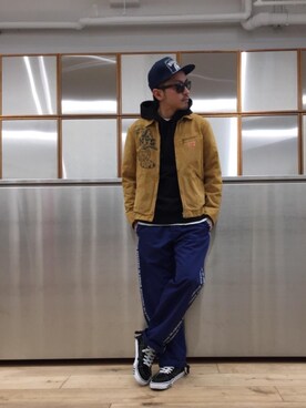 「HYSTERIC GLAMOUR（ヒステリックグラマー）のHYS WHISKY柄 刺繍キャップ（キャップ）」を使った、京都くんさん（メンズ・172cm）の春コーディネート