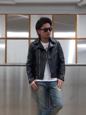 「パンクコーデ」｜「アイテム（ライダースジャケット）」を使った、京都くんさん（メンズ・172cm）の春コーディネート