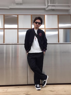 「コラボレーション」｜「アイテム（ブルゾン）」を使った、京都くんさん（メンズ・172cm）の春コーディネート