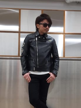 「パンクコーデ」｜「アイテム（ライダースジャケット）」を使った、京都くんさん（メンズ・172cm）の春コーディネート