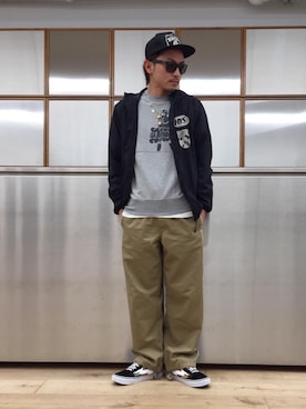 「HYSTERIC GLAMOUR（ヒステリックグラマー）のHYS WHISKY柄 刺繍キャップ（キャップ）」を使った、京都くんさん（メンズ・172cm）の春コーディネート