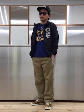 「HYSTERIC GLAMOUR（ヒステリックグラマー）のHYS WHISKY柄 刺繍キャップ（キャップ）」を使った、京都くんさん（メンズ・172cm）の春コーディネート