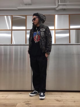 「HYSTERIC GLAMOUR（ヒステリックグラマー）のHYS WHISKY柄 刺繍キャップ（キャップ）」を使った、京都くんさん（メンズ・172cm）の春コーディネート