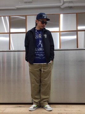 「HYSTERIC GLAMOUR（ヒステリックグラマー）のHYS WHISKY柄 刺繍キャップ（キャップ）」を使った、京都くんさん（メンズ・172cm）の春コーディネート