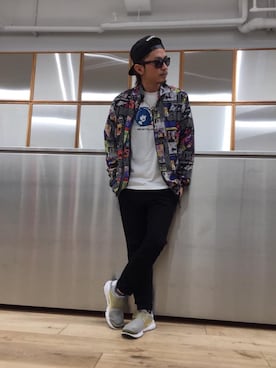 「HYSTERIC GLAMOUR（ヒステリックグラマー）のHYS WHISKY柄 刺繍キャップ（キャップ）」を使った、京都くんさん（メンズ・172cm）の春コーディネート