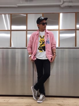 「HYSTERIC GLAMOUR（ヒステリックグラマー）のHYS WHISKY柄 刺繍キャップ（キャップ）」を使った、京都くんさん（メンズ・172cm）の夏コーディネート