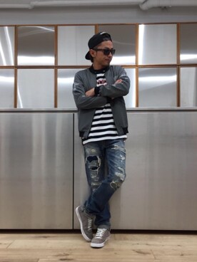 「HYSTERIC GLAMOUR（ヒステリックグラマー）のHYS WHISKY柄 刺繍キャップ（キャップ）」を使った、京都くんさん（メンズ・172cm）の夏コーディネート