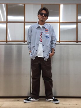 「コラボレーション」｜「アイテム（その他アウター）」を使った、京都くんさん（メンズ・172cm）の夏コーディネート