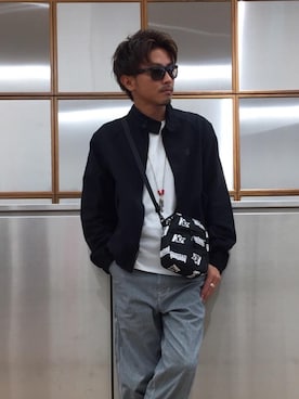 「ヒッコリーパンツ」｜「アイテム（ブルゾン）」を使った、京都くんさん（メンズ・172cm）の秋コーディネート