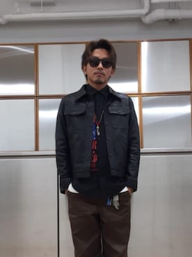 「レザーコーデ」｜「アイテム（その他アウター）」を使った、京都くんさん（メンズ・172cm）の秋コーディネート