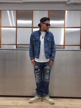 「HYSTERIC GLAMOUR（ヒステリックグラマー）のHYS WHISKY柄 刺繍キャップ（キャップ）」を使った、京都くんさん（メンズ・172cm）の秋コーディネート