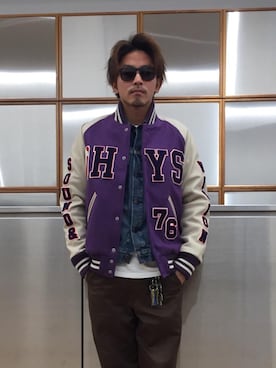 「Gジャン」｜「アイテム（スタジャン）」を使った、京都くんさん（メンズ・172cm）の秋コーディネート