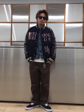 「Gジャン」｜「アイテム（スタジャン）」を使った、京都くんさん（メンズ・172cm）の秋コーディネート