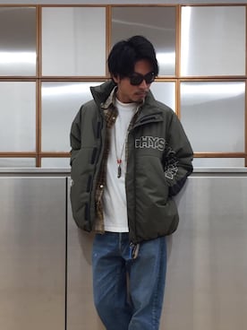 「長袖シャツ」｜「アイテム（ナイロンジャケット）」を使った、京都くんさん（メンズ・172cm）の秋コーディネート
