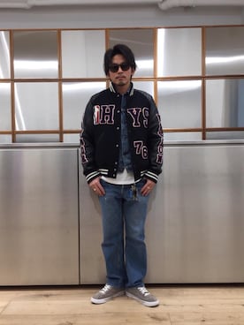 「Gジャン」｜「アイテム（スタジャン）」を使った、京都くんさん（メンズ・172cm）の秋コーディネート