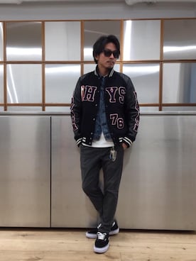 「Gジャン」｜「アイテム（スタジャン）」を使った、京都くんさん（メンズ・172cm）の秋コーディネート