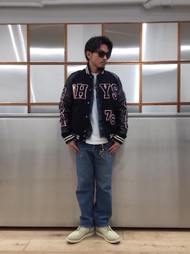 「Gジャン」｜「アイテム（スタジャン）」を使った、京都くんさん（メンズ・172cm）の秋コーディネート