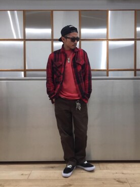 「HYSTERIC GLAMOUR（ヒステリックグラマー）のHYS WHISKY柄 刺繍キャップ（キャップ）」を使った、京都くんさん（メンズ・172cm）の冬コーディネート