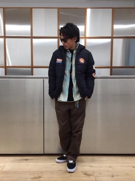 「長袖シャツ」｜「アイテム（ブルゾン）」を使った、京都くんさん（メンズ・172cm）の冬コーディネート