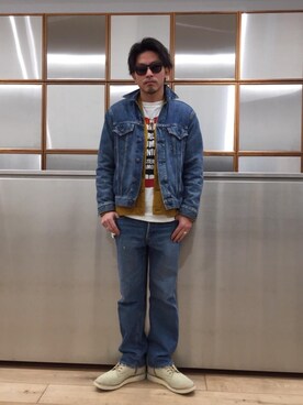 「ブーツコーデ」｜「アイテム（デニムジャケット）」を使った、京都くんさん（メンズ・172cm）の冬コーディネート