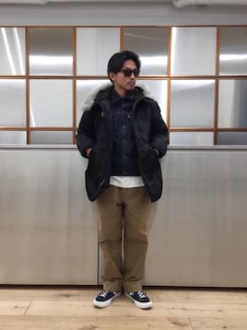 「ミリタリーコーデ」｜「アイテム（ルームウェア）」を使った、京都くんさん（メンズ・172cm）の冬コーディネート