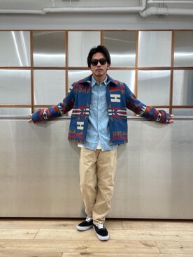 「長袖シャツ」｜「アイテム（その他アウター）」を使った、京都くんさん（メンズ・172cm）の冬コーディネート